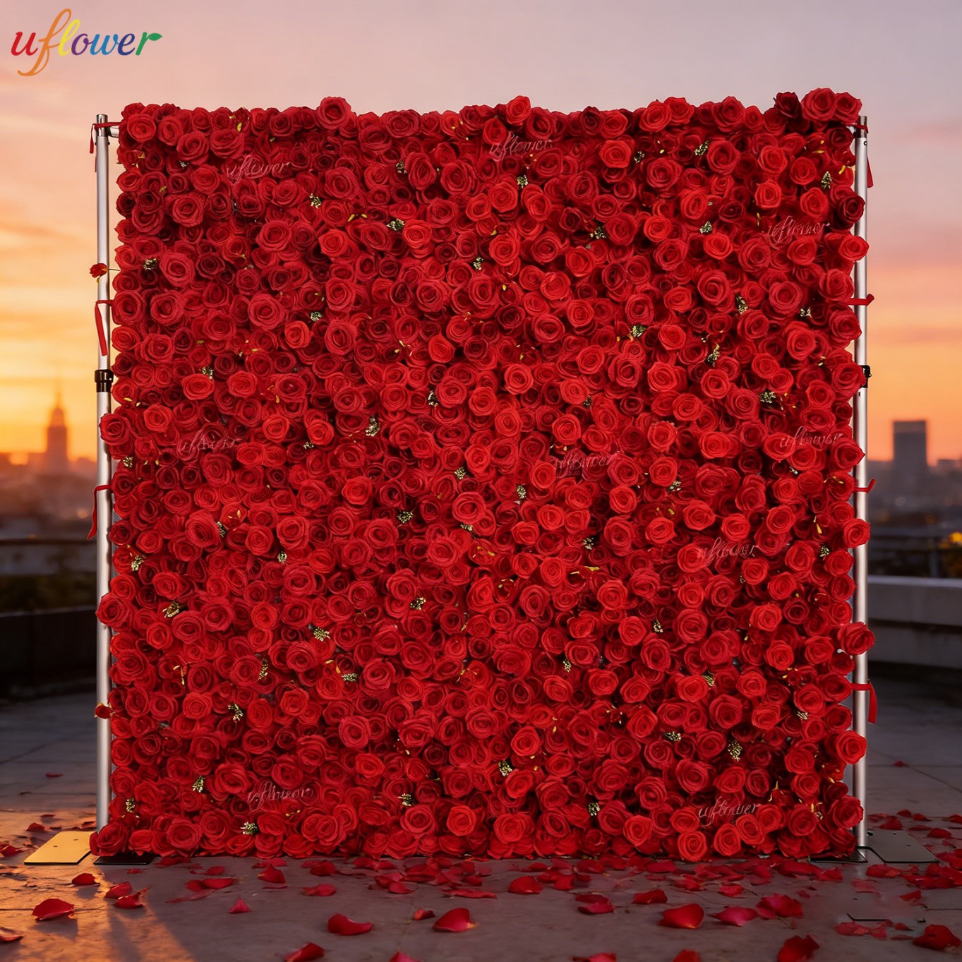 Uflower 레드 로즈 인조 꽃벽 버건디 패브릭 롤업 - Flower Wall Panel 리뷰 및 가격