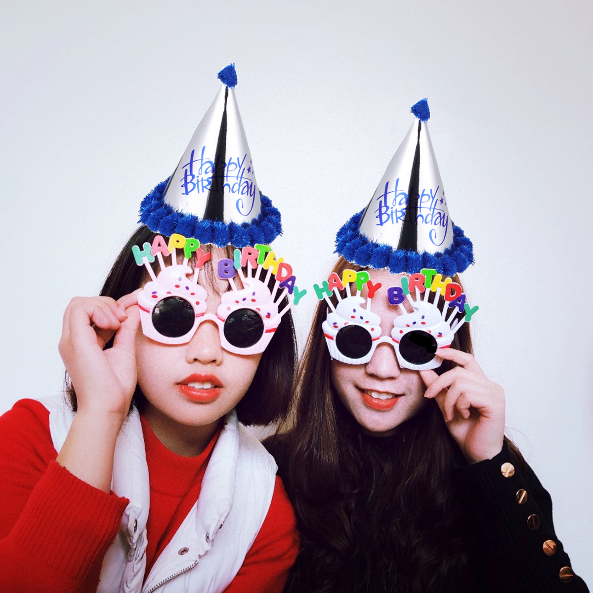 짙은 파란색 반짝이는 종이 폼폰 장식 생일 모자 5개  - Party Hat Cone 리뷰 및 가격